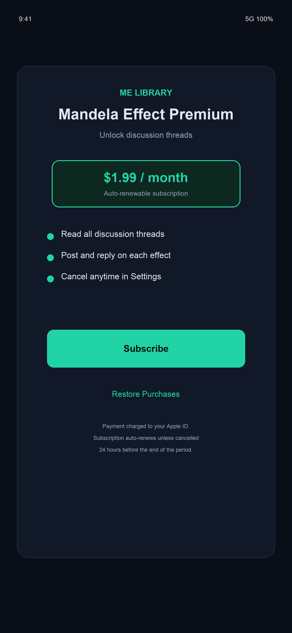 Premium subscription screen for discussion threads